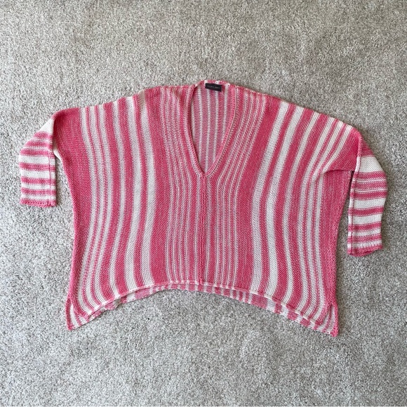 WOODEN SHIPS Paola Buendia Knitted Pink Stripe Poncho Sweater Size S/M - Picture 6 of 7